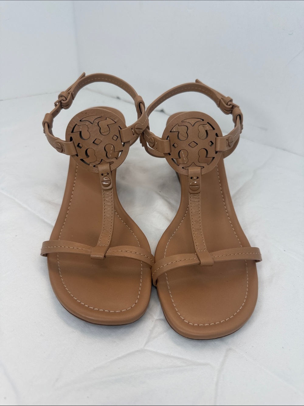 Tory Burch Miller Tan Leather T-Strap Sandals
